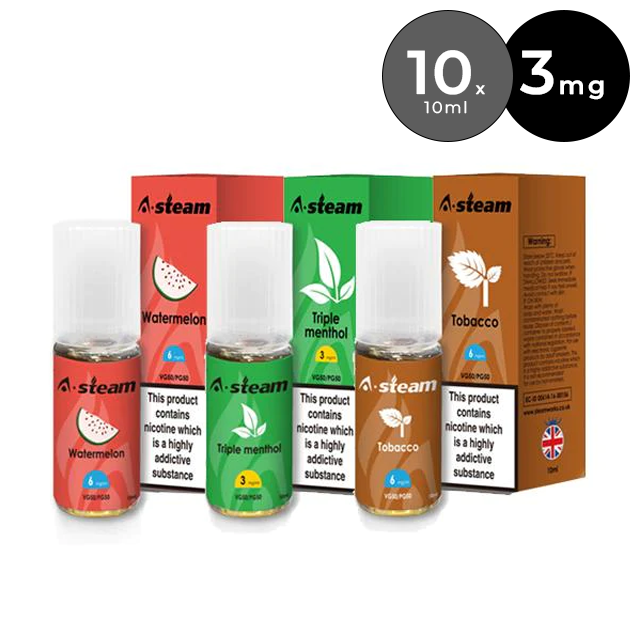 A Steam 3mg 10ml E-Liquid 10 X 10ML (pack of 10)